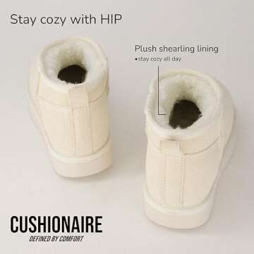 CUSHIONAIRE Women's Hip 2 Genuine Suede Ankle Snow Boots - Pull-On with Cozy Faux Shearling Lining, +Memory Foam, Winter Shoes Women, Off-white 8.5
