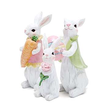 Hodao Easter Bunny Decorations Spring Indoor Home Decor Bunny Figurines (Easter White Bunny Family)