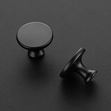 Ravinte 10 Pack 1-1/4 Inch Matte Black Round Kitchen Cabinet Knobs,Zinc Solid Drawer Pulls,Cabinet H...