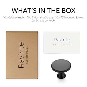 Ravinte 10 Pack 1-1/4 Inch Matte Black Round Kitchen Cabinet Knobs,Zinc Solid Drawer Pulls,Cabinet Handles for Cupboard, Dresser, Closet and Bathroom, Modern Cabinet Hardware for Cabinets