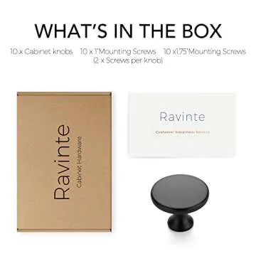 Ravinte 10 Pack 1-1/4 Inch Matte Black Round Kitchen Cabinet Knobs,Zinc Solid Drawer Pulls,Cabinet Handles for Cupboard, Dresser, Closet and Bathroom, Modern Cabinet Hardware for Cabinets