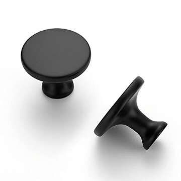 Ravinte 10 Pack 1-1/4 Inch Matte Black Round Kitchen Cabinet Knobs,Zinc Solid Drawer Pulls,Cabinet Handles for Cupboard, Dresser, Closet and Bathroom, Modern Cabinet Hardware for Cabinets