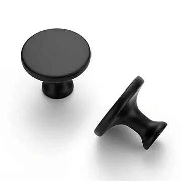 Ravinte 10 Pack 1-1/4 Inch Matte Black Round Kitchen Cabinet Knobs,Zinc Solid Drawer Pulls,Cabinet Handles for Cupboard, Dresser, Closet and Bathroom, Modern Cabinet Hardware for Cabinets