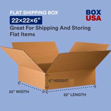 BOX USA 22x22x6 Flat Corrugated Boxes, Flat, 22L x 22W x 6H, Pack of 15 | Shipping, Packaging, Movin...