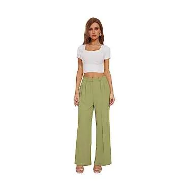 Funyyzo Women's Wide Leg Pants - High Elastic Waisted Business Trousers