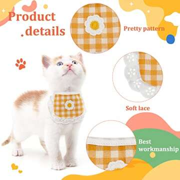 WEBEEDY 4PCS Cute Dog Lace Bandana Puppy Cat Flower Scarfs Washable Daily Handkerchief Semicircle Scarf Bibs Saliva Towel for Small Medium LargeBoy Pup Pet