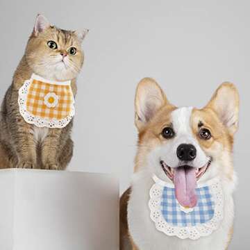 WEBEEDY 4PCS Cute Dog Lace Bandana Puppy Cat Flower Scarfs Washable Daily Handkerchief Semicircle Scarf Bibs Saliva Towel for Small Medium LargeBoy Pup Pet