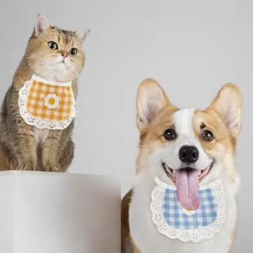 WEBEEDY 4PCS Cute Dog Lace Bandana Puppy Cat Flower Scarfs Washable Daily Handkerchief Semicircle Scarf Bibs Saliva Towel for Small Medium LargeBoy Pup Pet