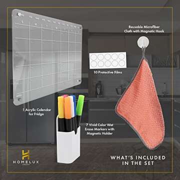 HOMELUX THEORY Acrylic Calendar Fridge, 16.5x13 Monthly White Board Dry Erase Calendar, Fridge Calen...