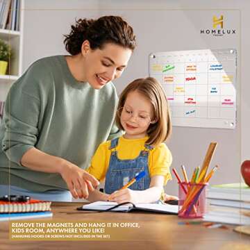 HOMELUX THEORY Acrylic Calendar Fridge, 16.5x13 Monthly White Board Dry Erase Calendar, Fridge Calendar Magnetic Dry Erase Planner, Clear Magnetic Calendar Fridge with 7 Markers & Microfiber Cloth