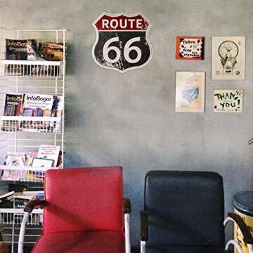 HANTAJANSS Route 66 Road Signs Vintage Room Decor Metal Sign Retro Road Sign Tin Decor Sign for Home, Room & Garage Wall Decoration 12× 12 Inches