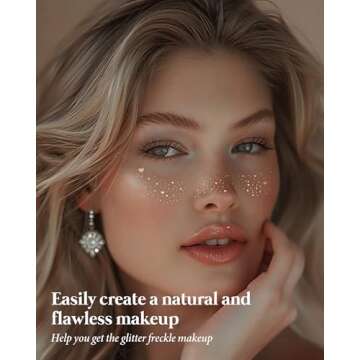 Glitter Freckles Face Tattoo, 10 PCS Gold Heart Tattoos Temporary for Girls, Waterproof Face Glitter Speckles Patches