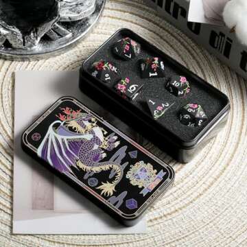 Flower Metal Dice Set for D&D - 7 PCS with Gift Case
