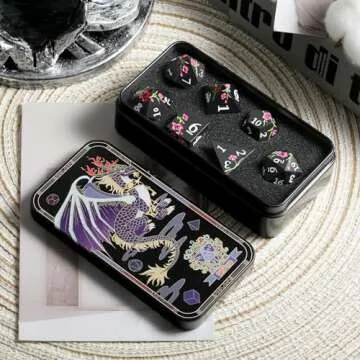 Flower Metal Dice Set for D&D - 7 PCS with Gift Case
