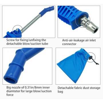 Blow and Suction Dual Purpose Dust Blow Gun for Compressor Pneumatic Air Blow Gun Air Duster Blower 1/4 In NPT with Dust Storage Bag