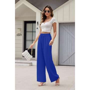 KICZOY Women's Wide Leg High Waist Pants Loose Fit Back Elastic Waist Pleated Front Trousers for Wor...