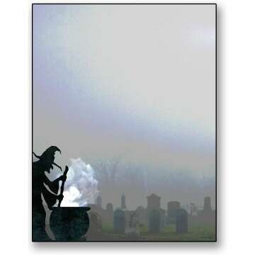 Eerie Graveyard Witch Stationery - 50 Sheets for Halloween Fun