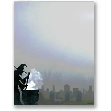 Eerie Graveyard Witch Stationery - 50 Sheets for Halloween Fun