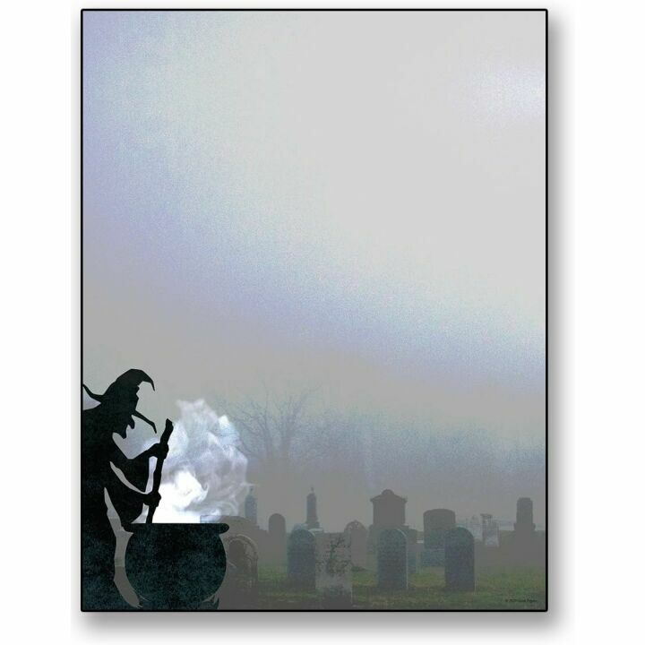 Eerie Graveyard Witch Stationery for Halloween