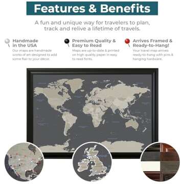 Custom Push Pin Travel Map - Earth Toned Art Piece