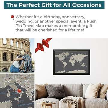 Custom Push Pin Travel Map - Earth Toned Art Piece