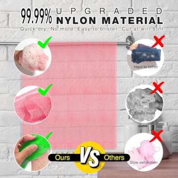 UJFQBH 2 Pieces African Net Sponge Long Bath Sponge Exfoliating Shower Body Scrubber for Daily Use, Terrific for Smoother Skin - Back Scrubber for a Refreshing Experience (Pink - Green)