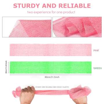 UJFQBH 2 Pieces African Net Sponge Long Bath Sponge Exfoliating Shower Body Scrubber for Daily Use, Terrific for Smoother Skin - Back Scrubber for a Refreshing Experience (Pink - Green)