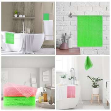 UJFQBH 2 Pieces African Net Sponge Long Bath Sponge Exfoliating Shower Body Scrubber for Daily Use, Terrific for Smoother Skin - Back Scrubber for a Refreshing Experience (Pink - Green)