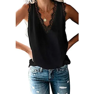 HARHAY 2023 Women's Lace Trim V Neck Tank Tops - Stylish & Comfortable Summer Blouse