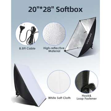 Skytex Softbox Lighting Kit 2Pack, 20x28in Soft Box | 135W 5500K E27 Bulb Continuous Photography Lighting, Photo Studio Lights Equipment for Camera Shooting, Video Recording
