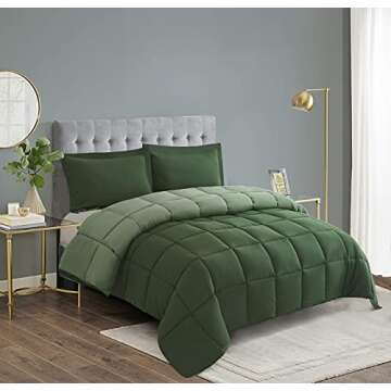 HIG 3pc Green Queen Size Comforter Set - Stylish Reversible Design for All Seasons