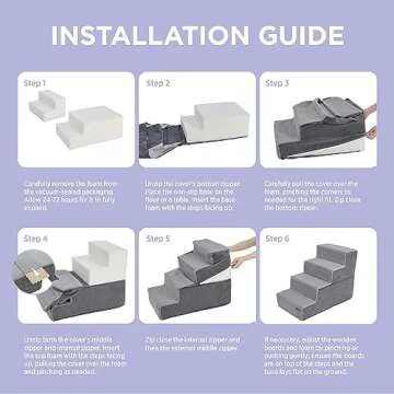 Lesure Dog Stairs for Small Dogs and Cats Foldable Pet Steps for High Beds and Couch with CertiPUR-US Certified Foam and Non-Slip Bottom, Grey, 4 Steps