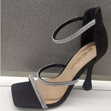 DREAM PAIRS High Glitter Heels Stilettos Square Toe Heels for Women Ankle Strap Heels Strappy Dress ...