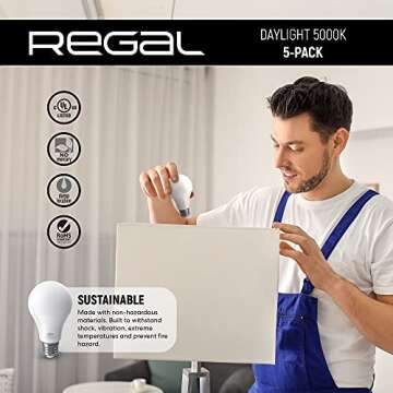 Regal LED A19 Light Bulb 5000K Daylight - 5-Pack Energy Saver