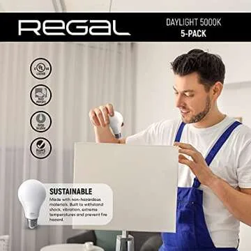 Regal LED A19 Light Bulb 5000K Daylight - 5-Pack Energy Saver