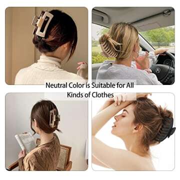 Hair Claw Clips for Thick Hair & Thin Hair, Large Hair Clips for Women & Girls, 8 PCS 4.3 Inches Strong Big Hair Clip, Neutral Color of Cream, Beige, Dark Brown, Black