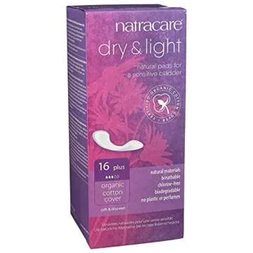 Natracare Dry & Light, Plus, Natural and Absorbent Pads with Organic Cotton Cover for Light Urinary Incontinence (1 Pack, 16 Pads Total)