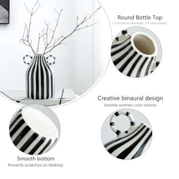 Mid Century Black and White Ceramic Vase for Centerpieces