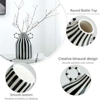 Mid Century Black and White Ceramic Vase for Centerpieces