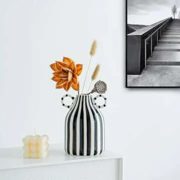 Mid Century Black and White Ceramic Vase for Centerpieces