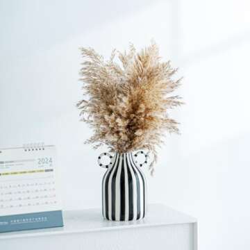 Mid Century Black and White Ceramic Vase for Centerpieces