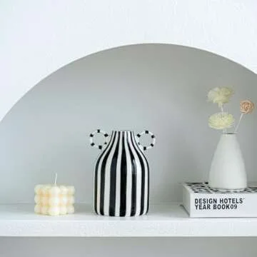 Mid Century Black and White Ceramic Vase for Centerpieces