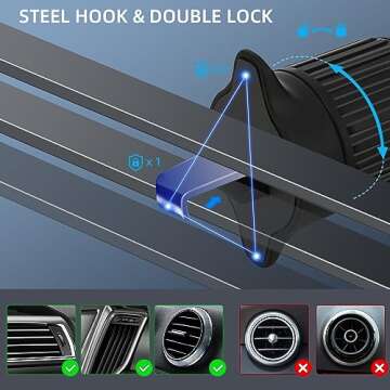 Gnmano Car Phone Holder, Car Vent Phone Mount [Upgraded Hook] Hands-Free, Phone Mount for Car Cell Phone Automobile Cradles, Fit for iPhone Android Samsung