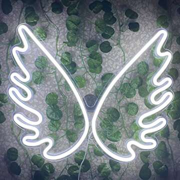 Moweek Angel Wing USB Powered Acrylic Neon Signs(16 x 13 inch), Led Signs Wall Decor for Girl Bedroo...