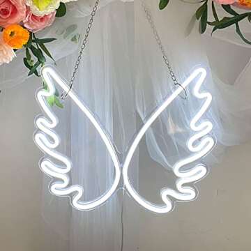 Moweek Angel Wing USB Powered Acrylic Neon Signs(16 x 13 inch), Led Signs Wall Decor for Girl Bedroom, Kids Room,Wedding Decor