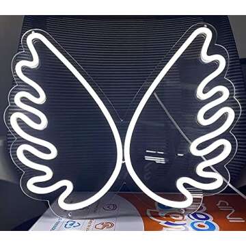 Moweek Angel Wing USB Powered Acrylic Neon Signs(16 x 13 inch), Led Signs Wall Decor for Girl Bedroom, Kids Room,Wedding Decor