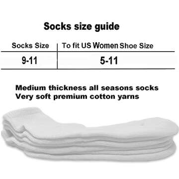 Glory Max 6 Pairs Women Cotton Solid Athletic Ankle Quarter Socks with Cushioning (White)