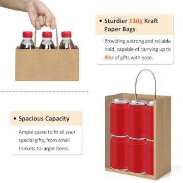 BagDream 50Pcs Gift Bags 8x4.25x10.5 Paper Gift Bags with Handles Bulk, Paper Bags, Shopping Bags, Kraft Bags, Retail Bags, Party Bags Brown