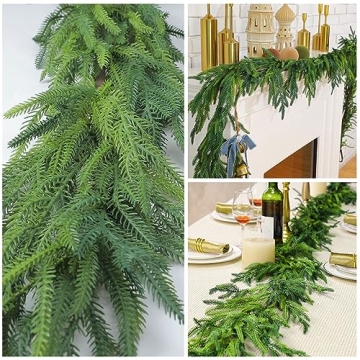 Christmas Real Touch Norfolk Pine Garland Artificial Pine Greenery Garlands Faux Christmas Norfolk Pine Garland for Christmas Holiday Seasonal Indoor Home Decor Mantle (1 Pc,180 Inches)