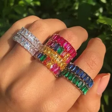 Colorful Eternity Rainbow Ring - Cubic Zirconia Jewelry